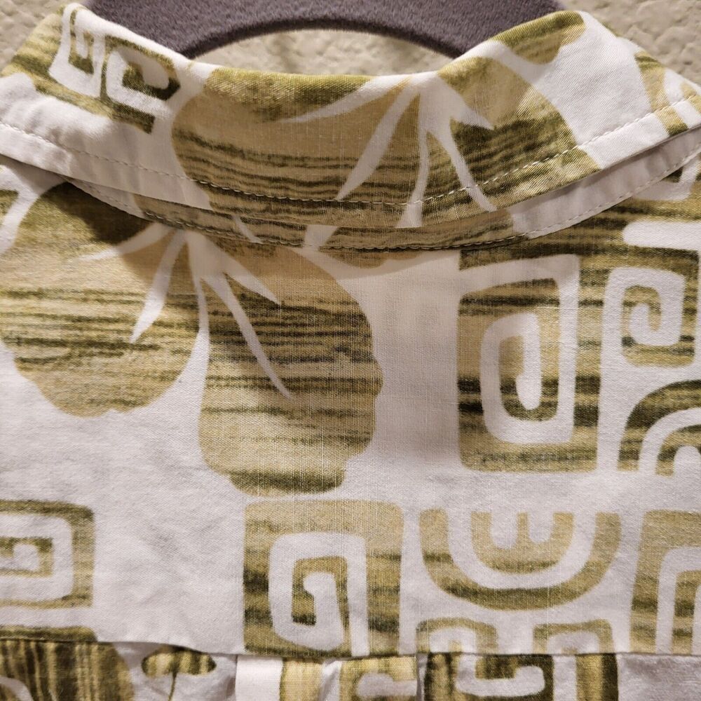 Vintage Men's XL Hawaiian Shirt All Cotton Green White Design Made in Hawaii - Picture 12 of 16